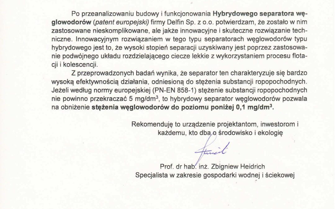 Rekomendacje prof. dr hab. inż. Zbigniewa Heidricha